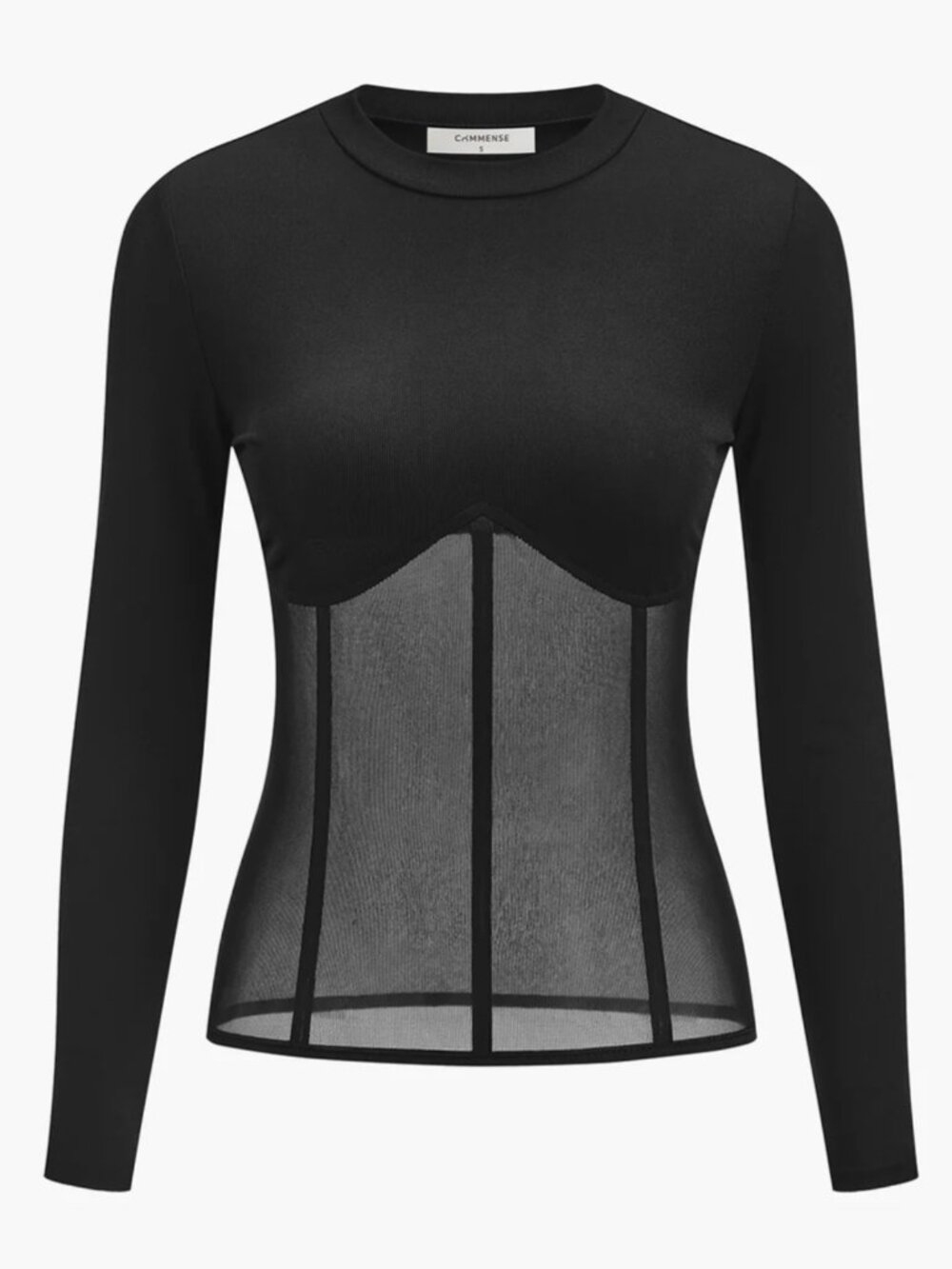 Commense Sheer Mesh Combination Long Sleeve Top - Picture 1 of 4